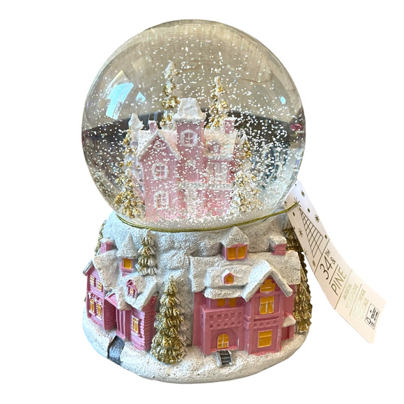 34TH & PINE Christmas Musical Waterglobe Pink & Gold Glam Holiday Decor NEW - Picture 2 of 15
